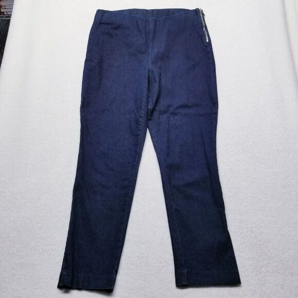 Chicos Platinum 2 Us 12 Large Jeans Ankle Side Zip Stretch Blue Elastic Waist - Picture 1 of 10